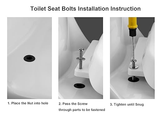 Stainless Universal Toilet Seat Bolts and Nuts Set - 2 Sets With Rubber & Plastic Nuts, Brass Thread Insert for Easy Installation