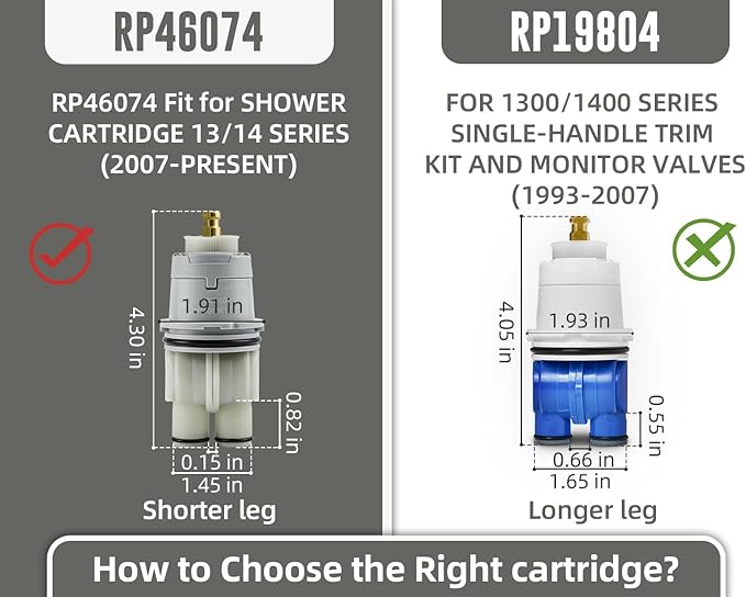 RP46074 Compatible with Delta 13/14 Series Bath Tub Shower Faucet Single Handle Universal MultiChoice Rough-in Valve Monitor Cartridge Repair Assembly Plumbing Parts
