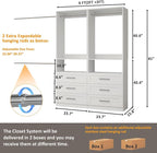 Closet System with 6 Drawers, Modular Closet Organizer System with 4 Hanging Rod, Custom Closet Storage Solution for Small Walk-in Closet, 2 Sets, White (4FT)