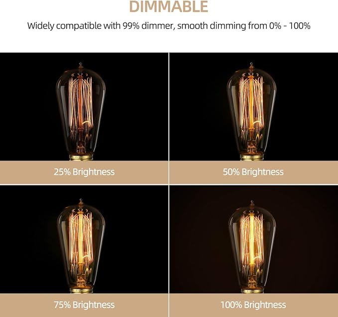HESSION 6-Pack Edison Light Bulbs, 60w Vintage Edison Bulb, Squirrel Cage Filament Edison Bulbs, E26 Base - Amber Glass Warm White - Dimmable - ST58 Decorative Lightbulbs