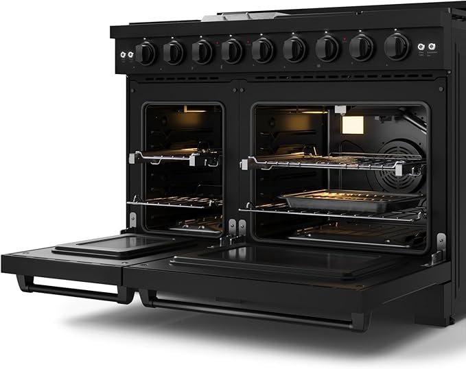 Gordon Ramsay by THOR Kitchen 48 Inch Professional Gas Range with Double Oven in Black