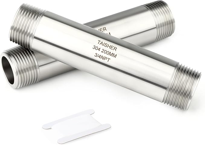 TAISHER 2PCS Stainless Steel Pipe Fittings, 3/4" NPT Male x 3/4" NPT Male Threaded, 8" Length Thickened Nipple Cast Pipe