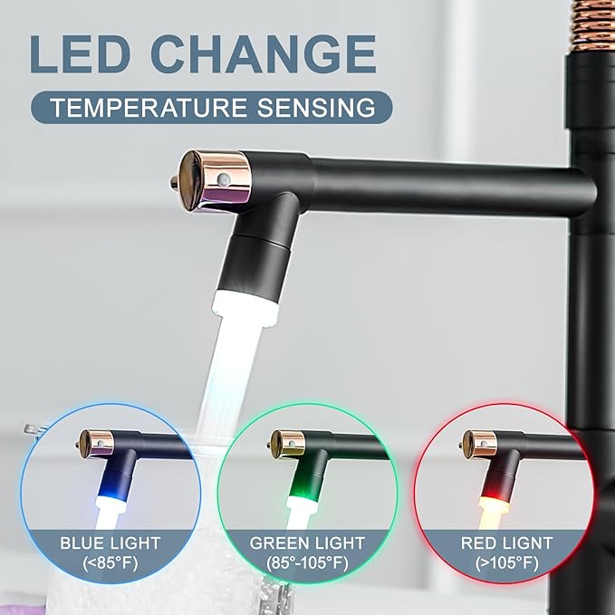 Matte Black Kitchen Faucet AIMADI,Commercial Kitchen Faucets Single Handle Single Hole Spring Rose Gold Kitchen Faucet with Pull Down Sprayer Black