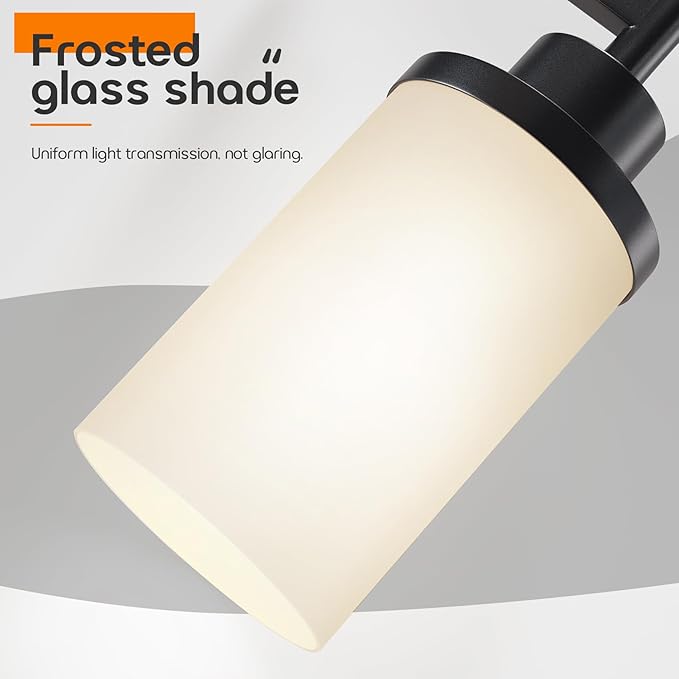 Wall Light Fixtures Matte Black Bathroom Vanity Lights Over Mirror with White Frosted Glass, Wall Lamps for Hallway Washroom Porch Entrance T001MB-L1