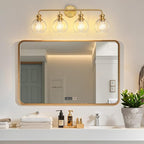 Gold 4-Light Bathroom Vanity Fixture with Clear Glass Shades Modern Wall Lamp Suitable for Bathrooms, Dressing Rooms