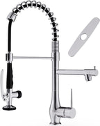 GIMILI Chrome Kitchen Faucet with Pull Down Sprayer, Single Handle High Pressure Kitchen Sink Faucet, Commercial Double-Headed Stainless Steel Kitchen Faucets Sink with Deck Plate