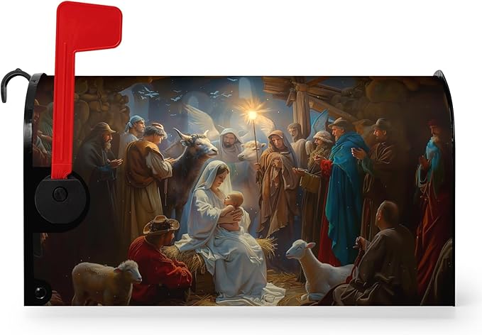 Christmas Nativity Holy Night Mailbox Covers Magnetic 21 X 18 Inch Standard Size Vintage Winter Xmas Nativity Mailbox Wraps Post Letter Box Cover for Outside Garden Yard Decor