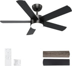 42 inch Black Ceiling Fans with Lights and Remote Control, LED Ceiling Fan Dimmable 3 CCT 6-Speed, Noiseless Modern Ceiling Fan for Bedroom, Living Room, Dining Room, ETL Listed