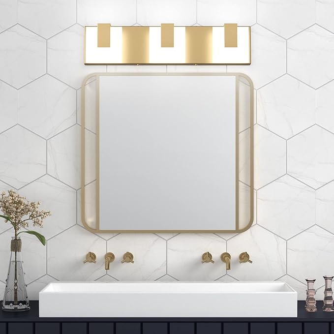 Aipsun Gold Bathroom Vanity Light Fixtures Modern LED 3 Lights Vanity Light for Bathroom Up and Down Wall Light Fixtures 6000K