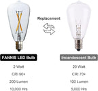 6pcs ST38 Edison Small Bulb 2W Equivalent to 10W-15W-20W E12 Warm Base Clear Glass LED Bulbs for Chandeliers Fans Candelabras Outdoor ST38 String Lights