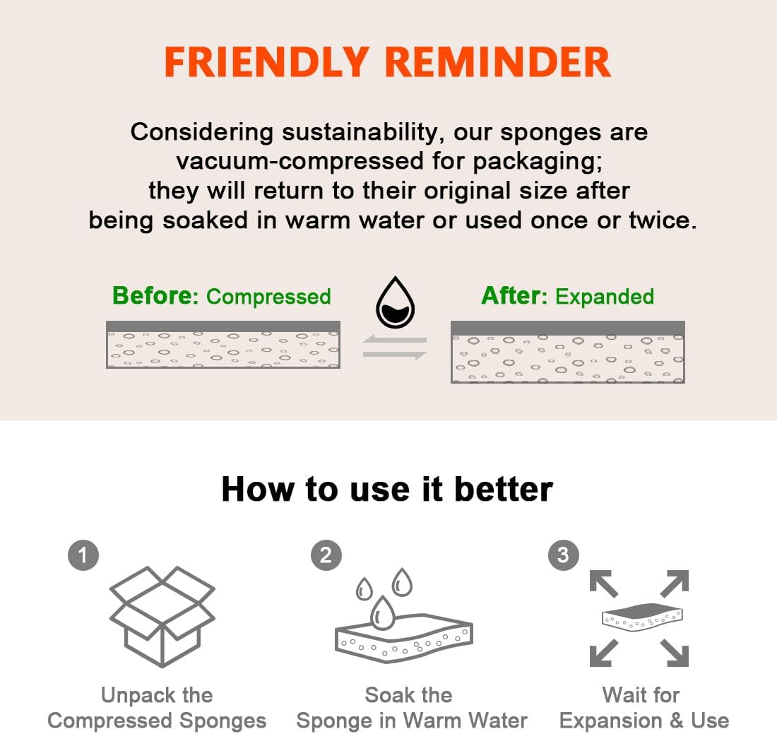 AIDEA Sponges Non Scratch, 6Count, Natural Sponge for Non Stick Cookware, Sponges Kitchen, Cellulose Scrub Sponge for Dishes, Cleaning Power for Kitchen, Bathroom, Household