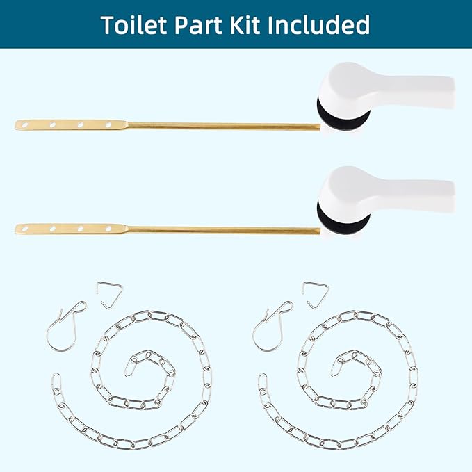 Hygie Rinse 2PCS Metal Toilet Handle Lever Flush Replacement, Universal Front Mount Toilet Handle with Stainless Steel Flapper Chains, Toilet Repair Kit, White