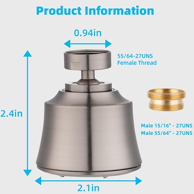 iFealClear Kitchen Sink Faucet Head, Swivel 360 Degree Faucet Sprayer Head with 4 Spray Modes, Big Angle Faucet Aerator Adapter Fits Female 55/64“ Male 15/16" for Bathroom/Kitchen/Rvs, Brushed Nickel