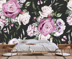 Seamless Pattern of Flowers and Exotic Leaves on a Black Background. Floral Roses and Peonies Wall Mural(Non-self-Adhesive)