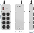 Heavy Duty Power Strip,Industrial Heavy Metal Case Surge Protector,8 AC Outlets,15Amp,2700 Joules,Protected' Indicator,14 Gauge Cord (Grey, 6FT Length)