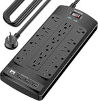18 Outlets Surge Protector Power Strip - 20 Feet Flat Plug Heavy Duty Extension Cord with 18 Widely Outlets and 4 USB Ports, 2100 Joules, Black, ETL Listed