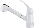 Dura Faucet DF-PK100-WT Non-Metallic Pull-Out RV Kitchen Sink Faucet, Single Handle (White)