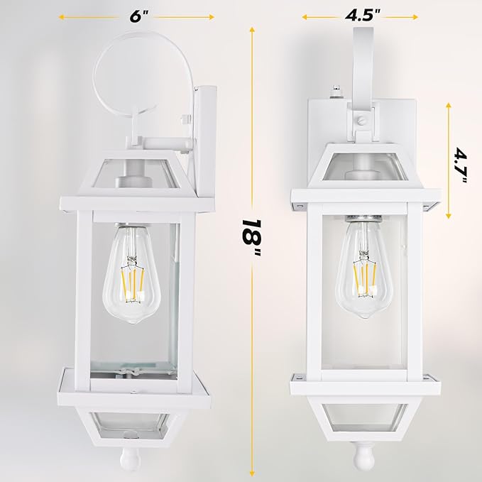 White Outdoor Wall Lantern 2-Pack, Large 18" Aluminum Exterior Wall Sconce Outdoor Porch Lights with Clear Glass, White Carriage Lights Outdoor Enclosed Bottom Outdoor Wall Light for House ETL listed