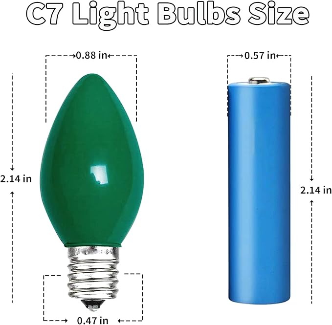 25 Pack C7 Multicolor Ceramic Christmas Lights Replacement Bulbs, 5W E12 Candelabra Base Incandescent Bulbs for Outdoor String Lights Xmas Tree Patio Holiday Party Decor