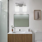 Bathroom Light Fixtures Over Mirror, 2-Light Modern Nickel Vanity Lights with White Glass Shade, Bathroom Wall Lamp Sconces for Mirror Bedroom, Living Room Hallway Small Space