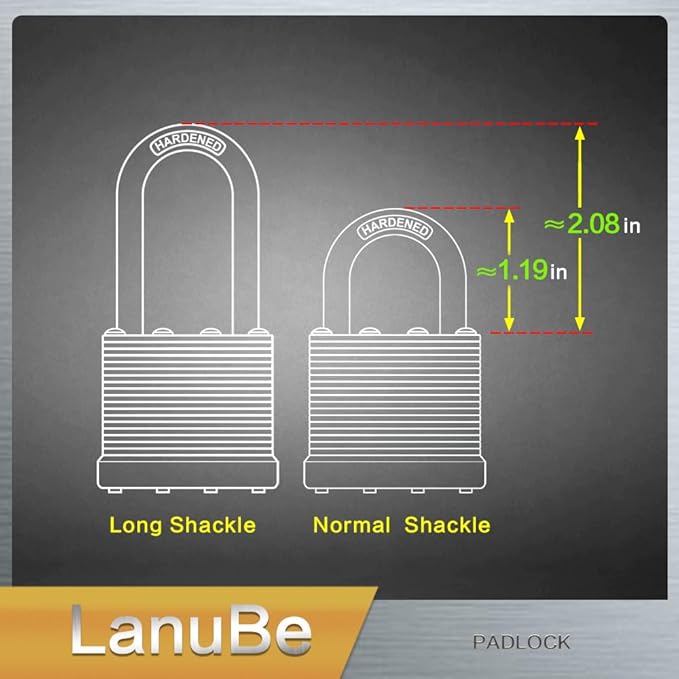 LanuBe Lock Laminated keyed Padlock (1-9/16", 40mm), keyed Alike Locks, Normal Shackle,Marked Yellow Plastic Hoop, Pack of 6