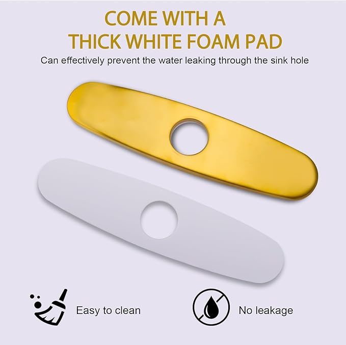 Faucet Deck Plate, Kitchen Sink Hole Cover, 10 Inch Inch Escutcheon Stainless Steel for 1 or 3 Hole Sink Faucets, Brushed Gold, Round