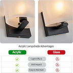 Hardwired Wall Sconces, Modern Acrylic Shade Wall Light Fixture, Black Walls Mounted Lamp with Ceramic Lamp Holder, Classic E26 Bulb Walls Lighting for Bedroom, Living Room, Hallway 【No Bulb Included】