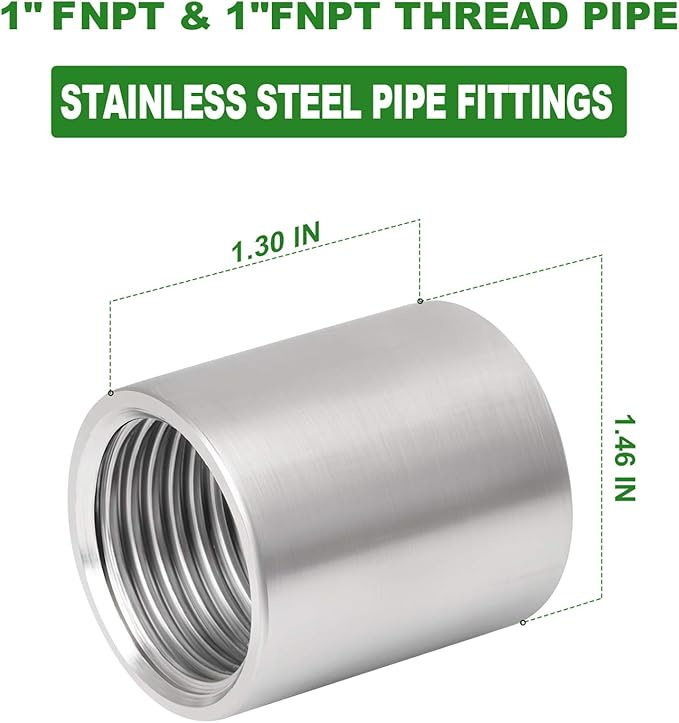 TAISHER 2PCS 304 Stainless Steel Cast Pipe Fitting, Coupling, 1" x 1" NPT Female Threaded