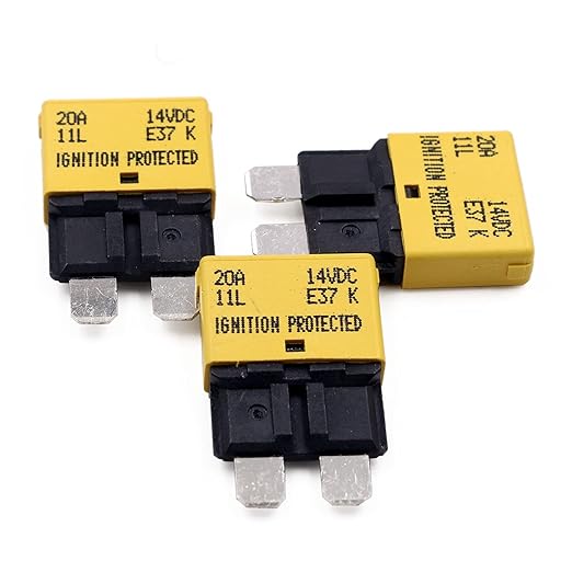 12V DC 20A Auto Reset Fuse Circuit Breaker E37 - UL Certified ATO ATC Low Profile Blade Self-Resetting Fuses 20 Amp Type 1 for Car, Truck, RV, Automotive, Boat, Solar Marine - Pack of 3