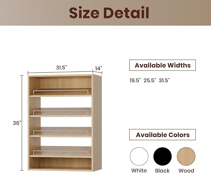 ROOMTEC 31.5" Shoe Shelf Short Tower Closet Unit, Modular Closet System with Shelf, Wardrobe Organizer for Bedroom or Walk-in Closet, Wall Mounted, Customizable Clothes Storage Unit, Wood