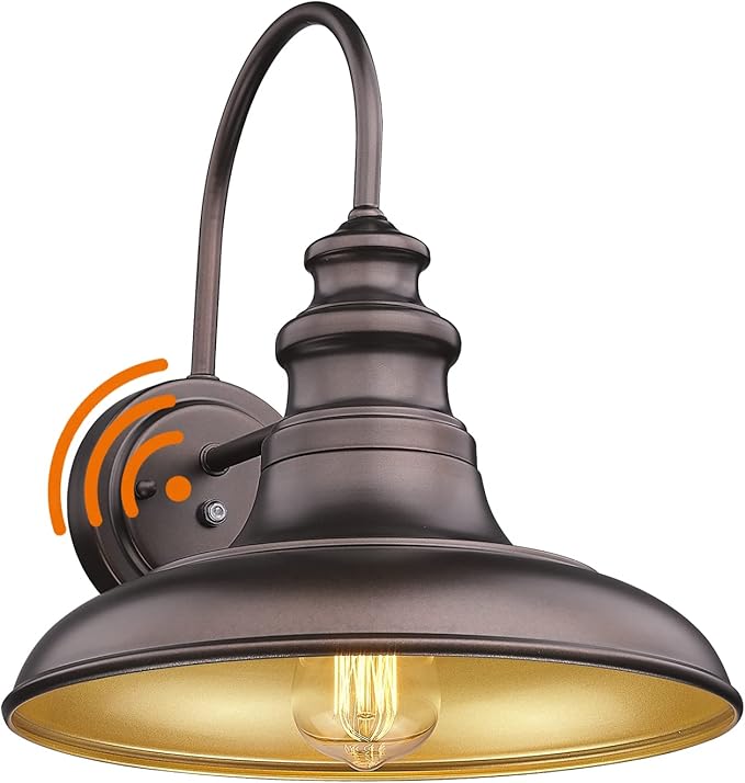 Dusk to Dawn Sensor Outdoor Barn Light Fixture Outdoor Wall Sconce Farmhouse Wall Mount Lights Exterior Gooseneck Light Fixture Bronze Finish Industrial Wall Lantern for Porch, Entryways, 1 Pack