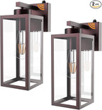 Tipace Dusk to Dawn Outdoor Wall Lantern,Brown Sensor Exterior Light Fixtures,Exterior Wall Sconce with Clear Glass Shade for Doorway Entryway Garage 2 Pack (Bulb Not Included)