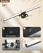 Ensenior Modern Bathroom Vanity Light 32 inch, Built-in Dimmer, 18.5W Dimmable 5CCT Led Bath Lights, Black Bar Vanity Light for Bathroom Mirror Cabinets Bedroom-FCC Certificated