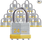 Keyed Alike Laminated Steel Padlocks with Normal Shackle for Sheds, Fences & Lockers (24-Pack)