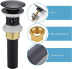 Bathroom Sink Drain,Drain Stopper Bathroom Sink with Overflow,Pop Up Drain Assembly with Detachable Strainer Basket,Built-in Anti-Clogging Strainer,Stainless Steel Mattle Black