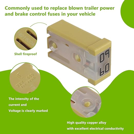 60A 32V Mini Slotted Automotive MCASE Shaped Cartridge Fuse Kit(Pack of 6pcs,60A)
