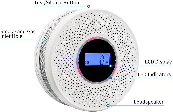 Smoke Detector Carbon Monoxide Detector Combo with Digital Display and Sound Light Alarm, 2-in-1 Smoke & CO Alarm with Battery Operated for Home, Travel or RV