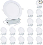 16 Pack 6 Inch LED Recessed Ceiling Light with Junction Box, 2700K-5000K 5CCT 1100 LM Brightness, Ultra-Thin Canless Wafer Ceiling Light, 120V, 12W, ETL FCC