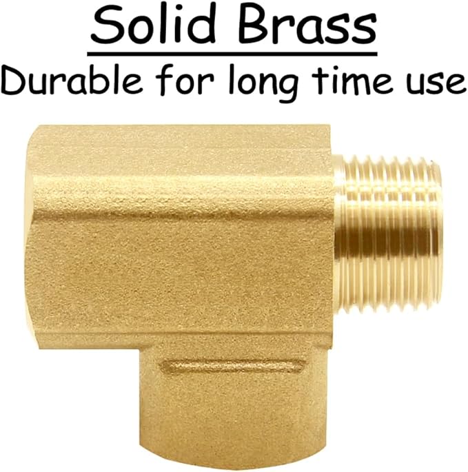 3/8 Inch Brass Tee Pipe Fitting 3/8" NPT Female x 3/8" NPT Female x 3/8" NPT Male for Water/Oil/Gas (Pack of 2)
