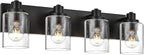 4 Light Bathroom Vanity Lights, Bathroom Lighting Fixtures over Mirror with Clear Glass Shades, Black Vanity Light For Bathoom, Modern Wall Sconces Vanity Lighting Fixture for Bathroom Hallway