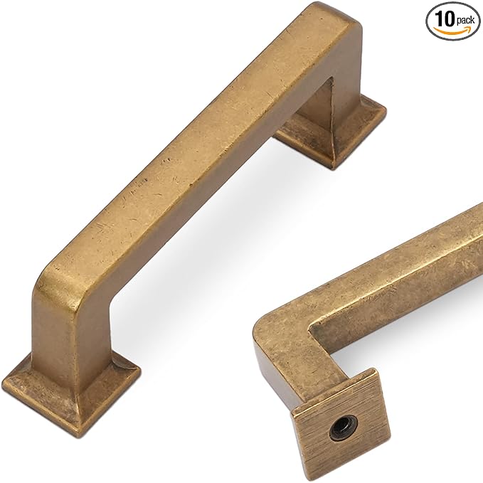 COTYKILEY 10 Pack 3Inch(76mm) Antique Brass Kitchen Cabinet Handles and Pulls - Vintage Drawer Handles in Aged Gold Bronze Finish