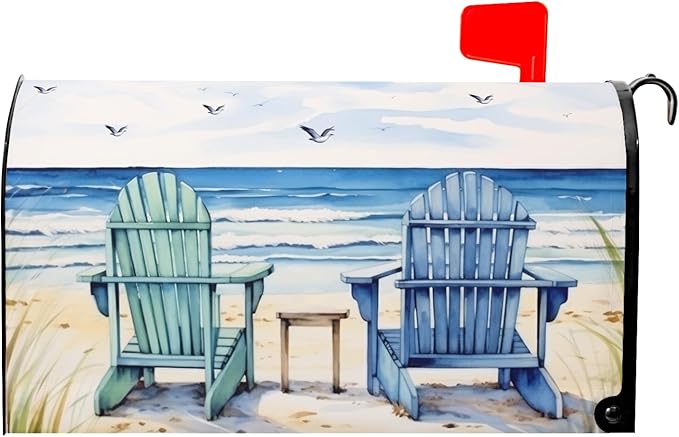 Summer Beach Life Nautical Coastal Theme Mailbox Covers - Magnetic, Standard Size 25.5x21 Inch, Blue Ocean Seagull Waterproof Wraps for Post Letter Boxes, Garden Yard Outdoor Decor