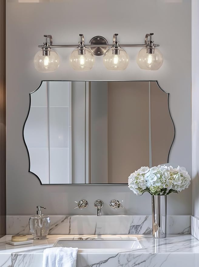 ANDY STAR Bathroom Light Fixtures, Brushed Nickel Vanity Light, 4 Light Bathroom Wall Lights, 30.5 Inch Modern Silver Wall Sconces, E26 Base Bulbs Required, UL Certified