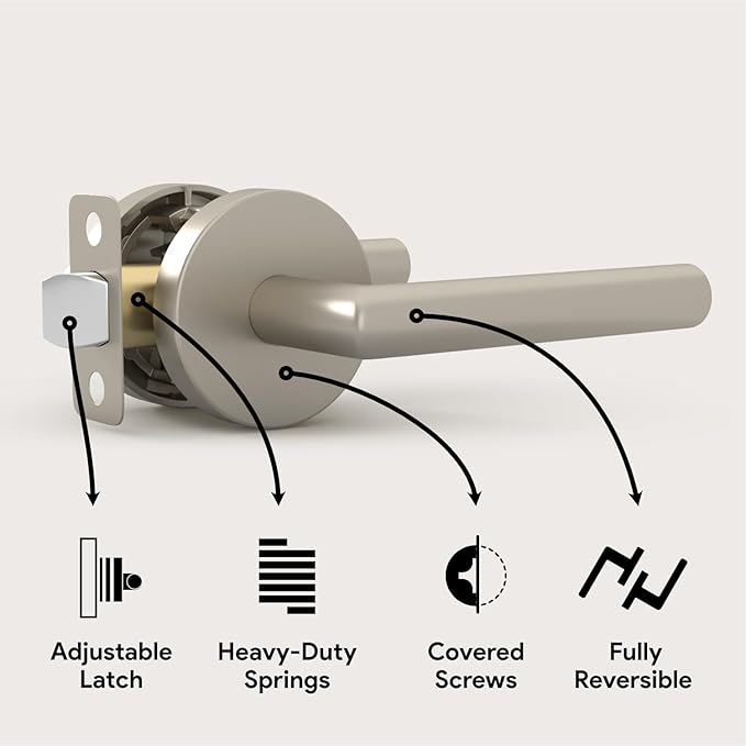 Mega Handles Ronn Passage Lever Door Handle Set for Hallway, Closet and Bathroom, Heavy Duty Door Levers, Fits All Standard Door Sizes, Screws Included - Satin Nickel (1 Pack)