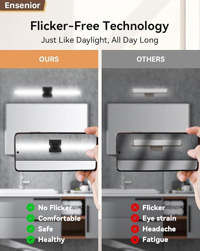 Ensenior Modern Bathroom Vanity Light 32 inch, Built-in Dimmer, 18.5W Dimmable 5CCT Led Bath Lights, Black Bar Vanity Light for Bathroom Mirror Cabinets Bedroom-FCC Certificated