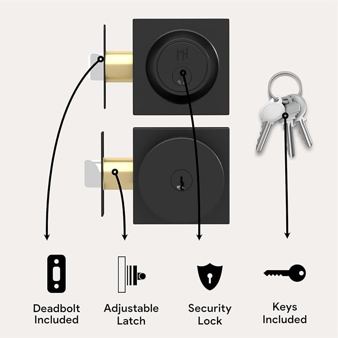 Mega Handles SUANA Entrance Combo, Door Knob and Cylinder Deadbolt and Key Combo, Heavy Duty Locking Door Knobs for Left or Right-Handed Doors – Matte Black
