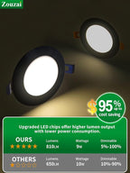 zouzai 4 Inch Black 5CCT Reset Ultra-Thin LED Recessed Ceiling Light with Junction Box, 2700K/3000K/3500K/4000K/5000K Selectable, 9W, Dimmable-ETL and Energy Star Certified【6 Pack 】