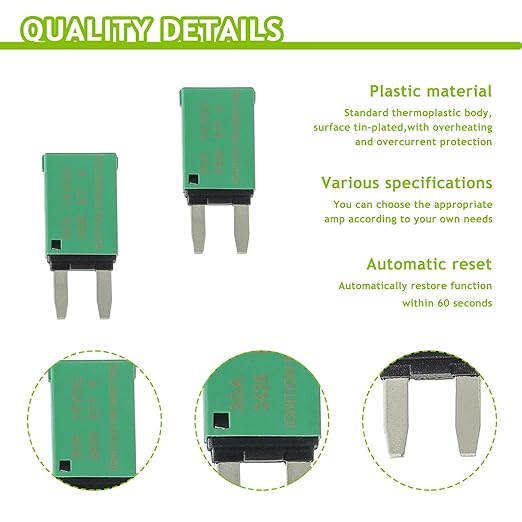 30A DC 12V-14V Auto Reset Circuit Breaker ATM Low Profile T1 Mini Blade Fuses Breakers for Car Trucks Marine Boat RV Solar and More,2 Pack