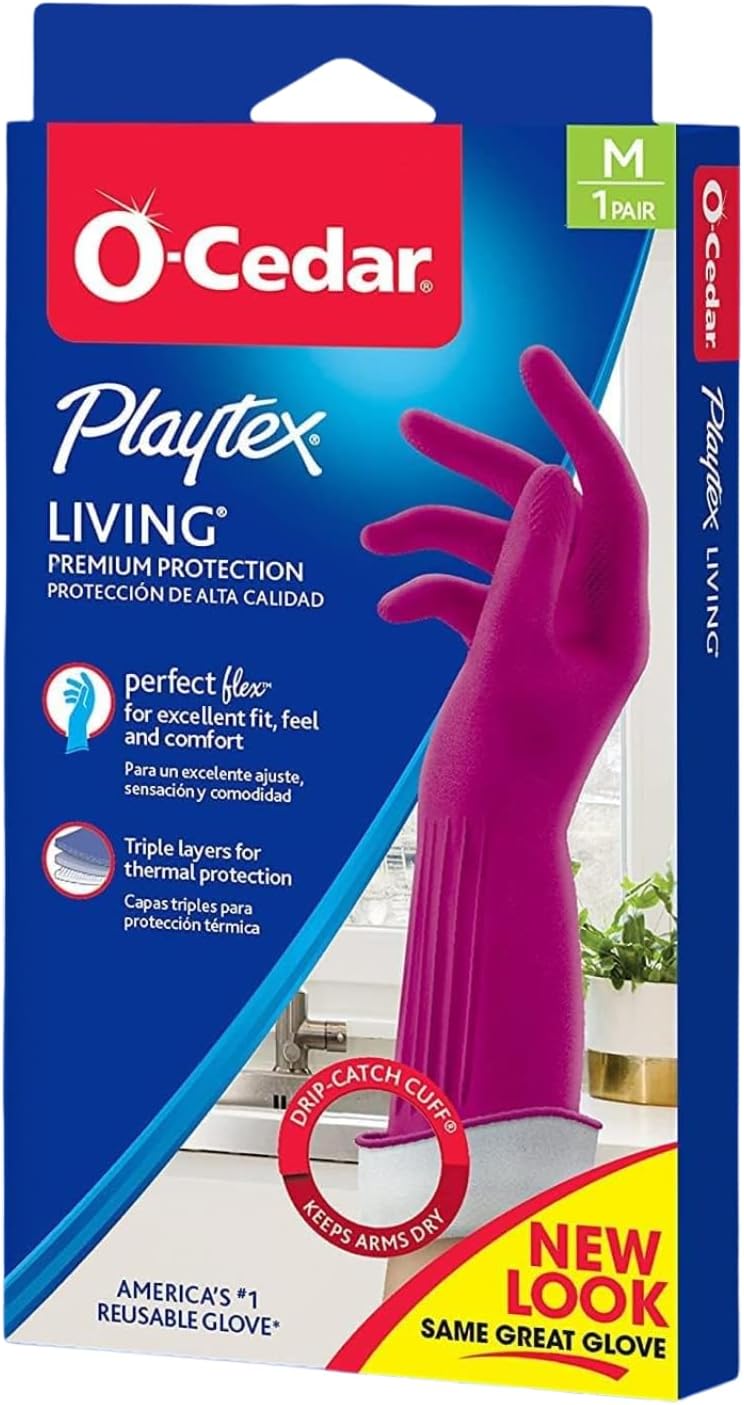 PLAYTEX HandSaver Rubber Gloves, Premium Protection for Kitchen and Household Cleaning (Medium, 6 Pack)
