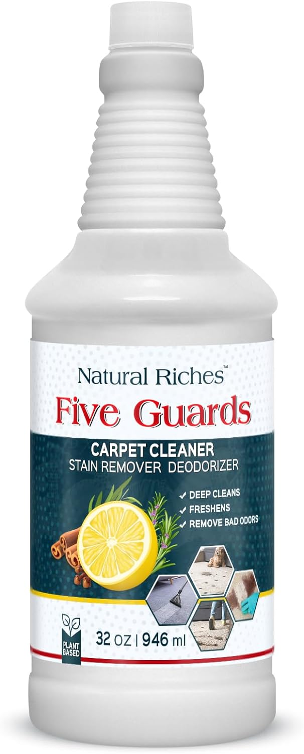 Natural Riches Organic Upholstery Carpet Cleaner Shampoo Solution Machine Use, A Miracle Carpet Cleaner Stain Remover Deodorizing Formula, Use On Rug Carpets Pet and Food Stains 32 fl oz